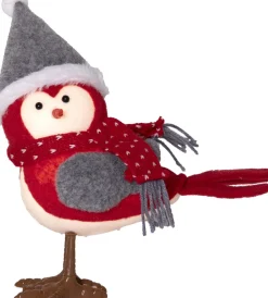 JOYLIGHT Dekorationsfigur Fågel Batteri 23cm Röd/Grå