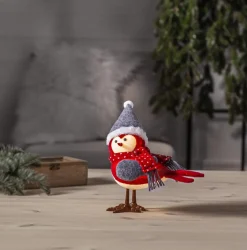 JOYLIGHT Dekorationsfigur Fågel Batteri 23cm Röd/Grå