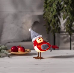 JOYLIGHT Dekorationsfigur Fågel Batteri 23cm Röd/Grå