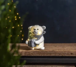 JOYLIGHT Dekorationsfigur Isbjörn Batteri 20cm Vit