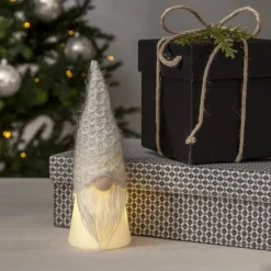 JOYLIGHT Dekorationsfigur Tomte Batteri 18cm Vit