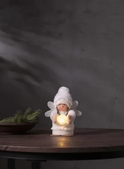 JOYLIGHT Dekorationsfigur Ängel Batteri 20cm Vit