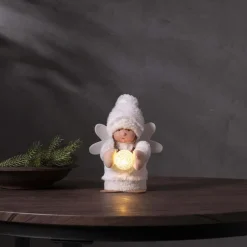 JOYLIGHT Dekorationsfigur Ängel Batteri 20cm Vit