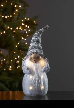 JOYLIGHT Dekorationstomte Batteri 40cm Grå/Grå