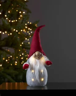 JOYLIGHT Dekorationstomte Batteri 40cm Grå/Röd