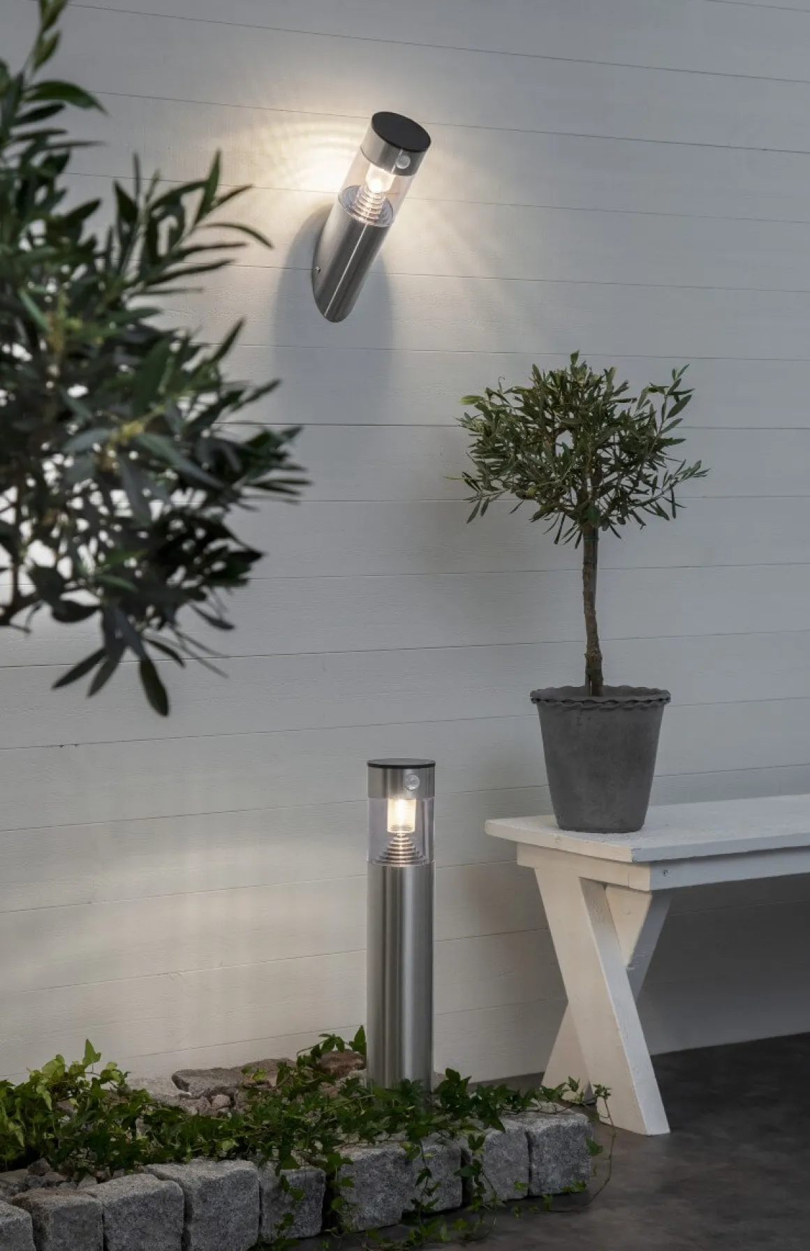 MARBELLA Solcells-pollare Sensor 50cm Rostfritt Stål