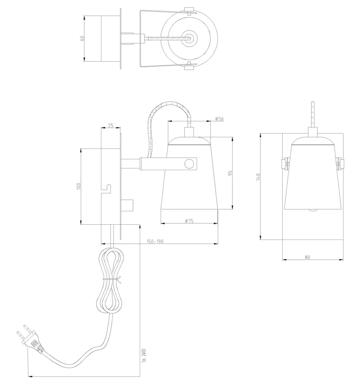 METZ Vägglampa 18cm Vit/Stål