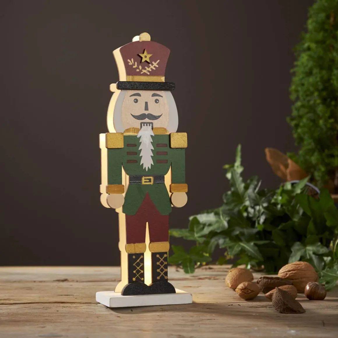 NUTCRACKER Bordsdekoration Batteri 25cm Grön/Röd