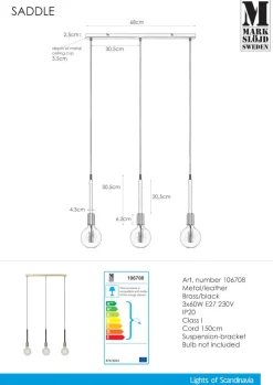 SADDLE Taklampa 3L 68cm Mässing/Svart