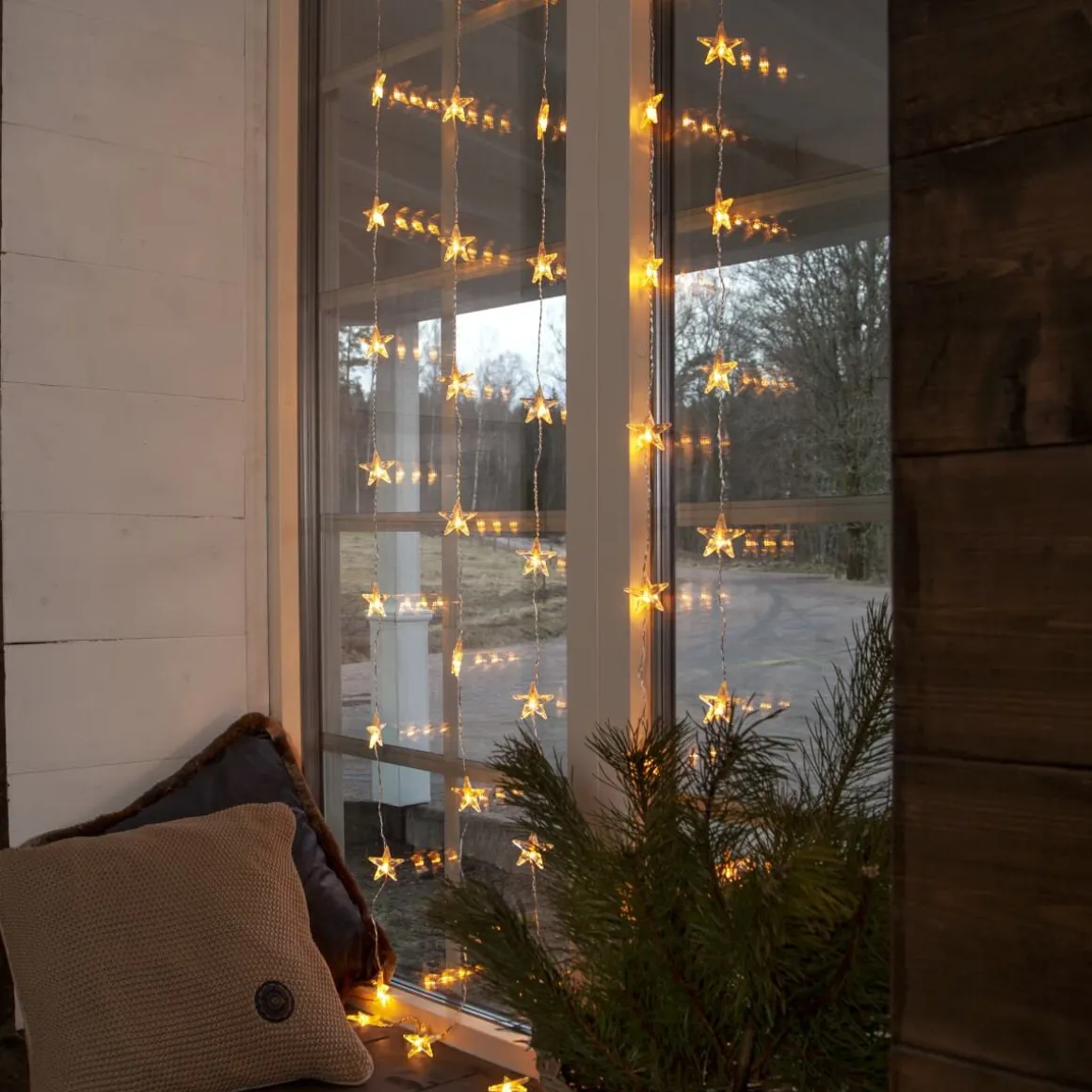 STAR CURTAIN Ljusgardin Batteri 2m 50LED Varmvit/Transparent