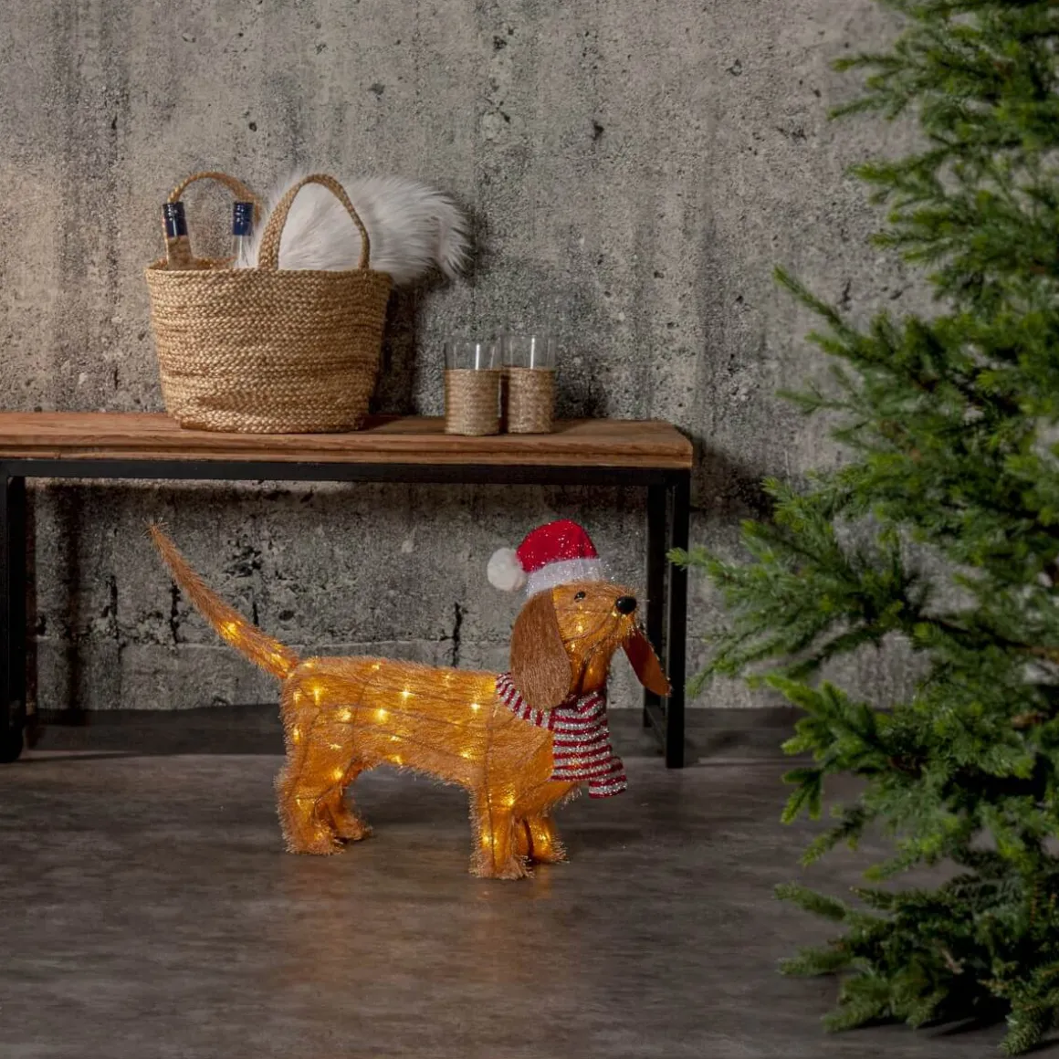 TECIDY Utomhusdekoration Hund Batteri 70cm Brun