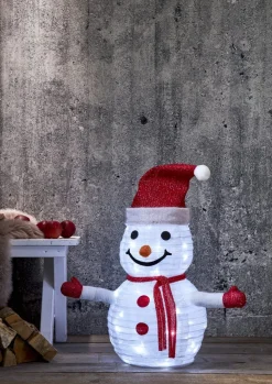 TECIDY Utomhusdekoration Snögubbe Batteri 70cm Vit/Röd