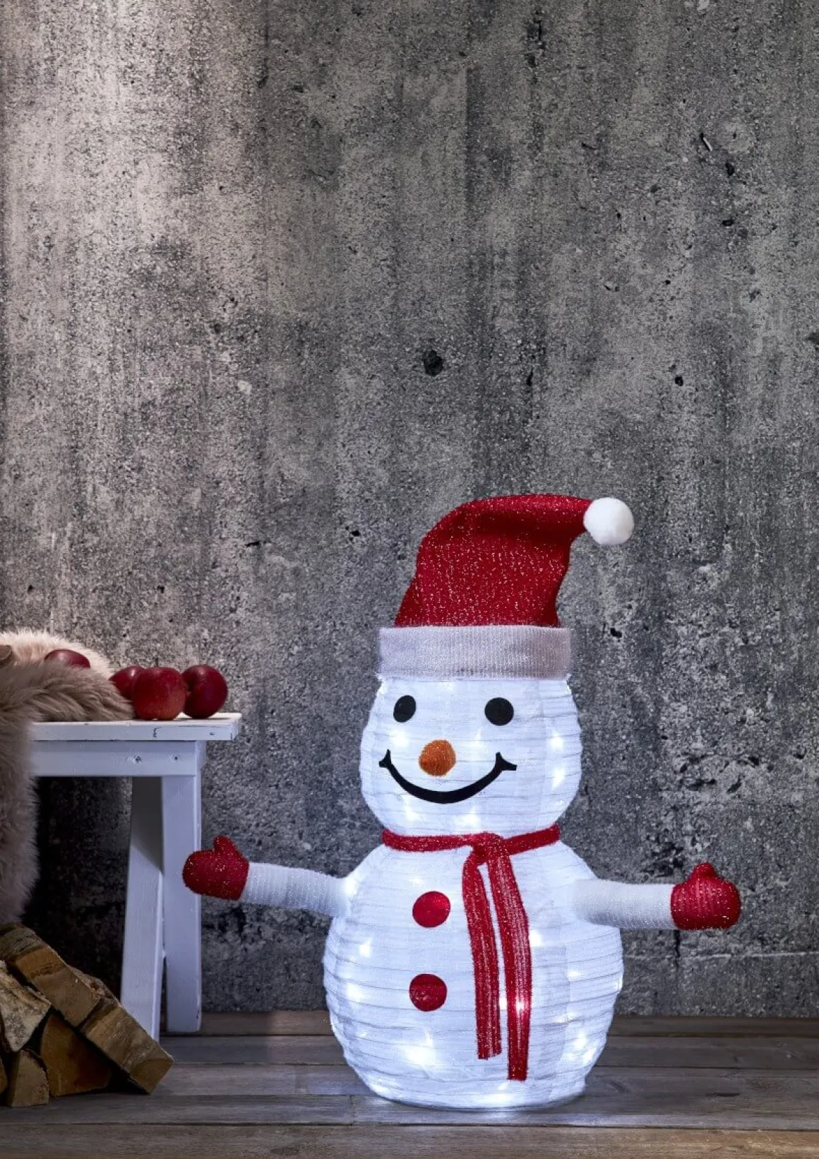 TECIDY Utomhusdekoration Snögubbe Batteri 70cm Vit/Röd