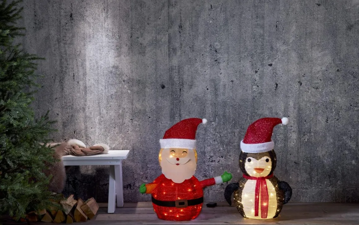 TECIDY Utomhusdekoration Tomte Batteri 70cm Vit/Röd