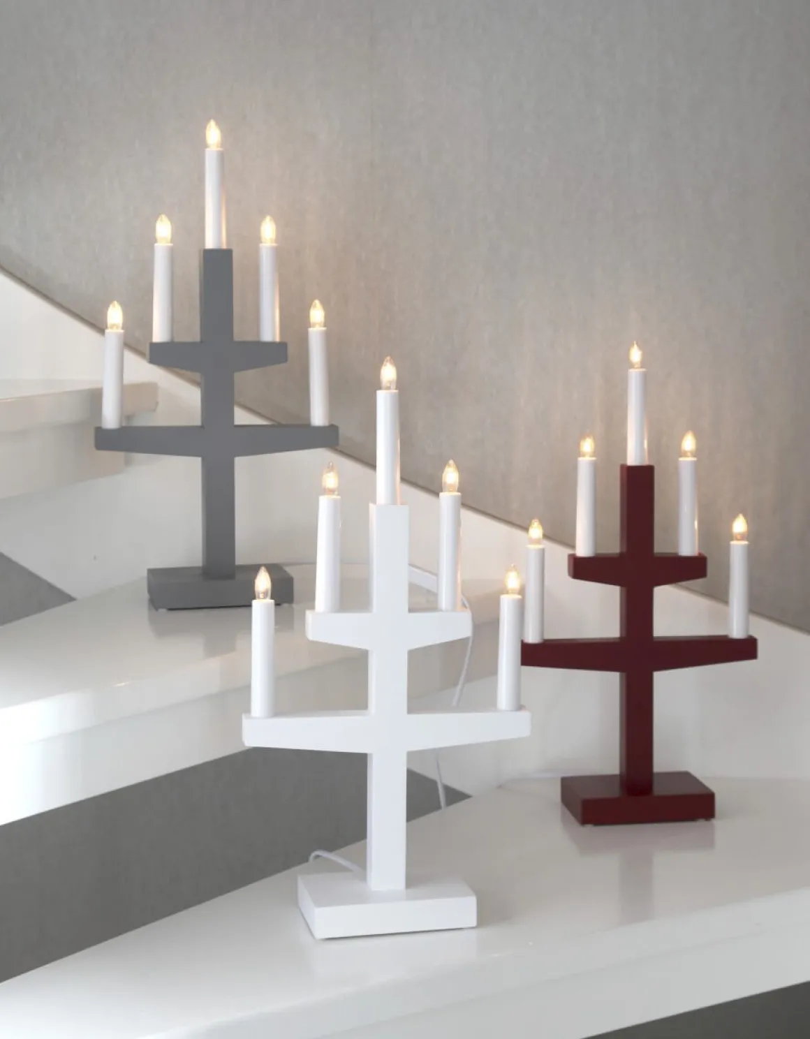 TRAPP Ljusstake 5L 46cm Grå