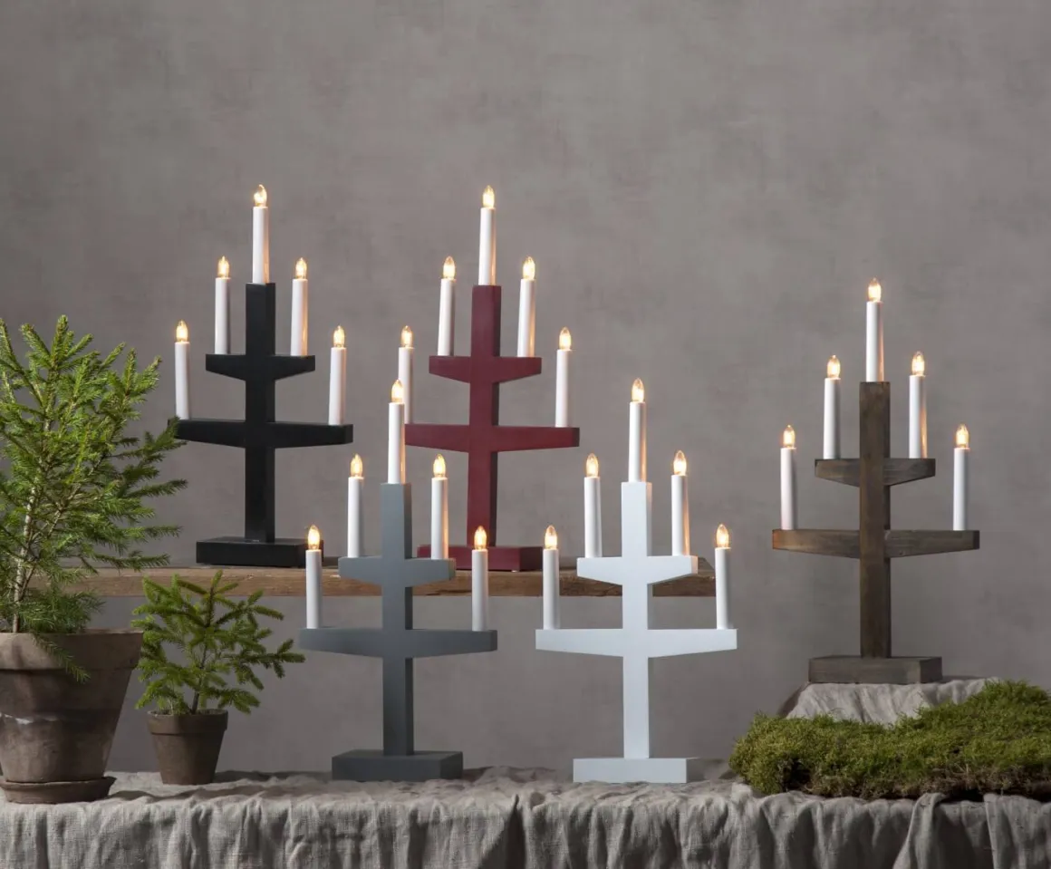 TRAPP Ljusstake 5L 46cm Grå