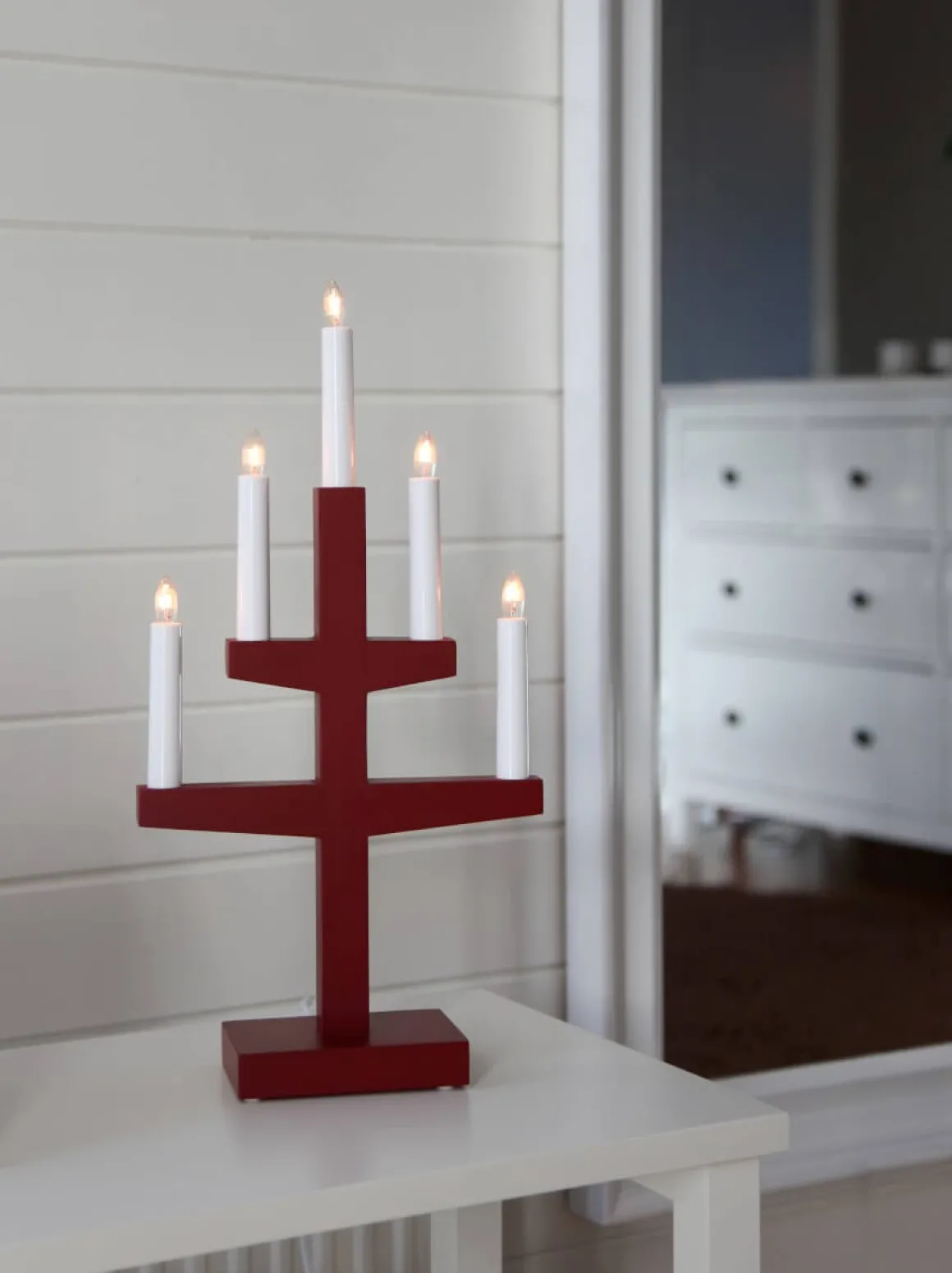 TRAPP Ljusstake 5L 46cm Röd